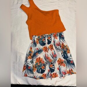 Orange and Floral Kids Matching Set